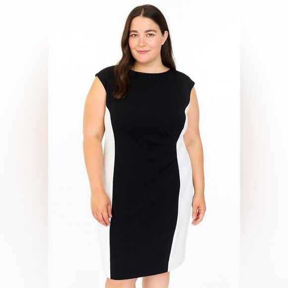 Chelsea Rose Black and White Panel Colorblock Sheath Plus Dress, 16 - Picture 1 of 12